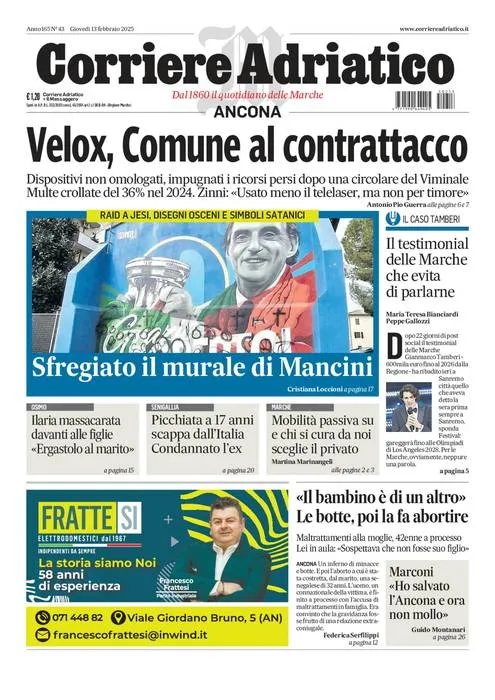 Prima-pagina-corriere adriatico-edizione-di-oggi-13-02-2025